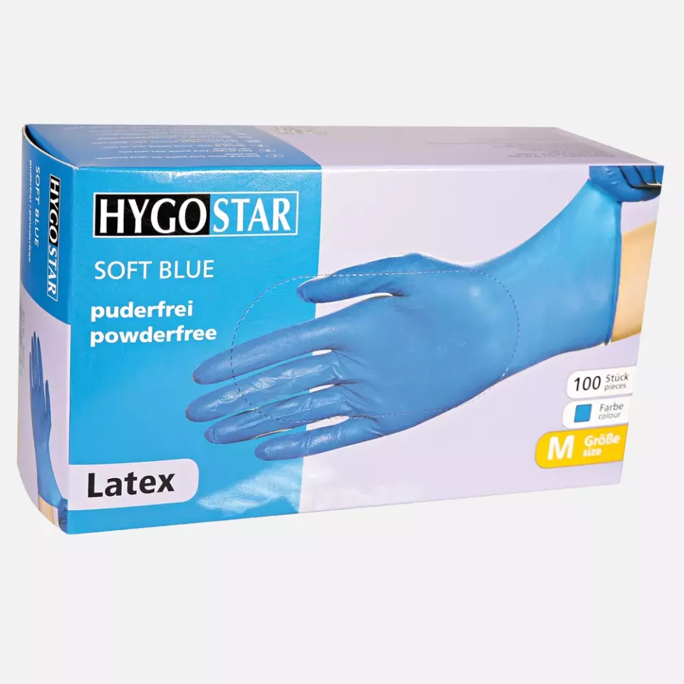 HygoStar 26706, Soft Latex Gloves, Blue, Powder-Free, image 2, gallery thumbnail
