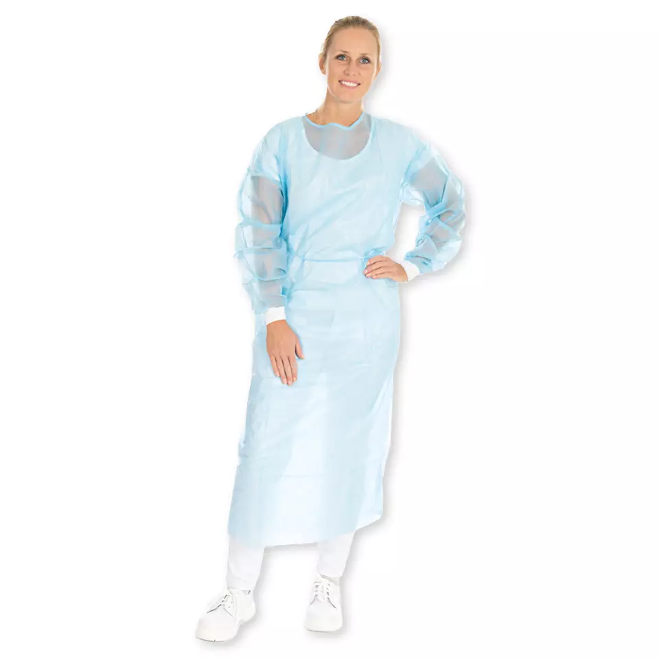 HygoNorm 277769, Eco PP/PE Gowns, Partly Laminated, with Neck Ties, XL, Blue, image 1, gallery thumbnail