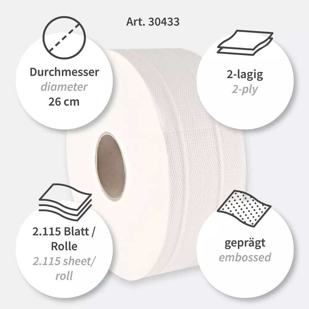 HygoClean 30433, Jumbo 2-Ply Cellulose Toilet Paper, Bright White, image 3