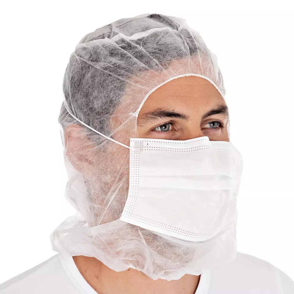 HygoStar 132001, 3-ply PP Astro Caps with Face Mask, White, image 2, gallery thumbnail