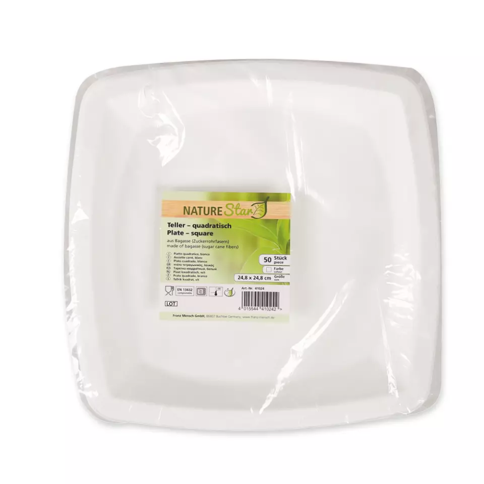 NATUREStar 41024, Square Bagasse Plates, 250 x 250 mm, image 4, gallery thumbnail
