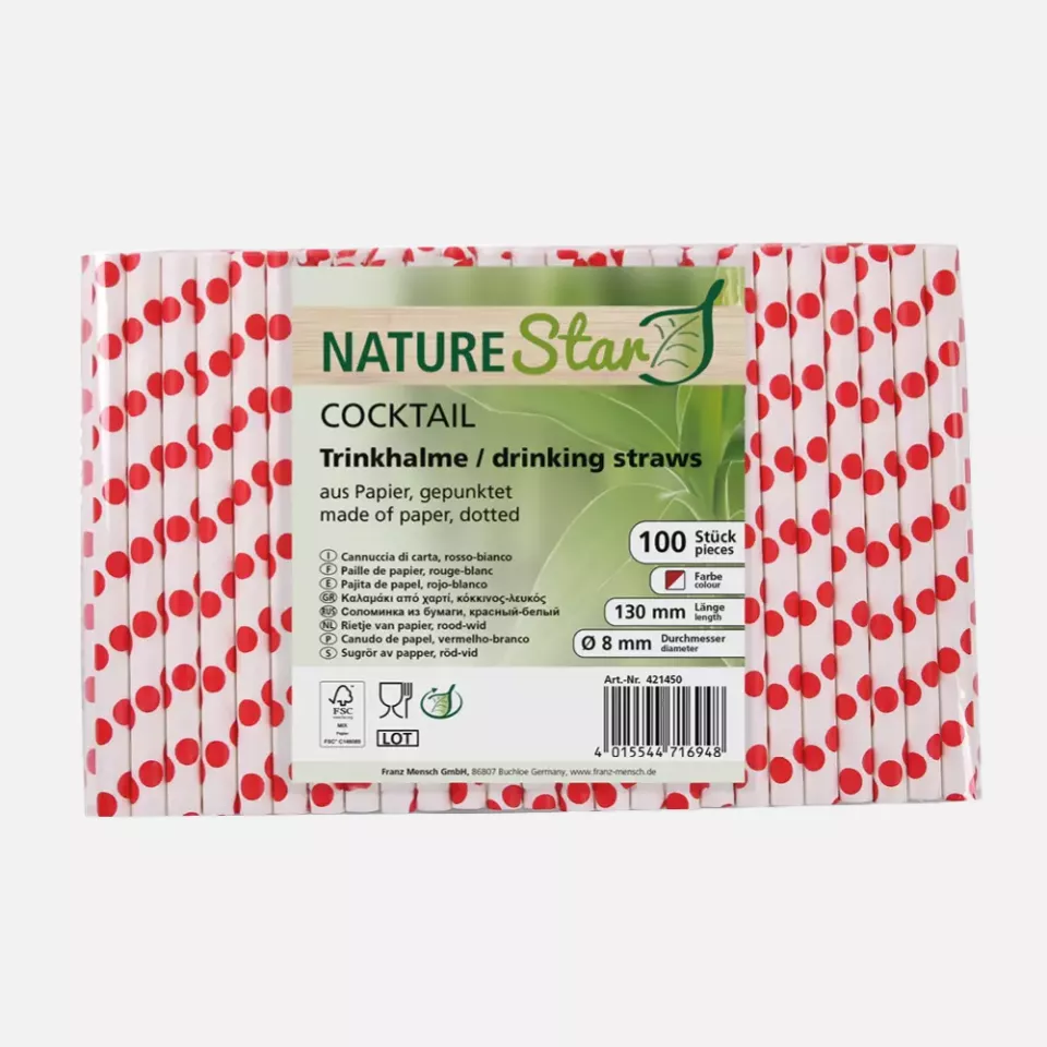 NATUREStar 421450, Cocktail Organic Paper Straws, FSC®-mix, red/white dotted, ø 8 mm, 130 mm, image 5, gallery thumbnail