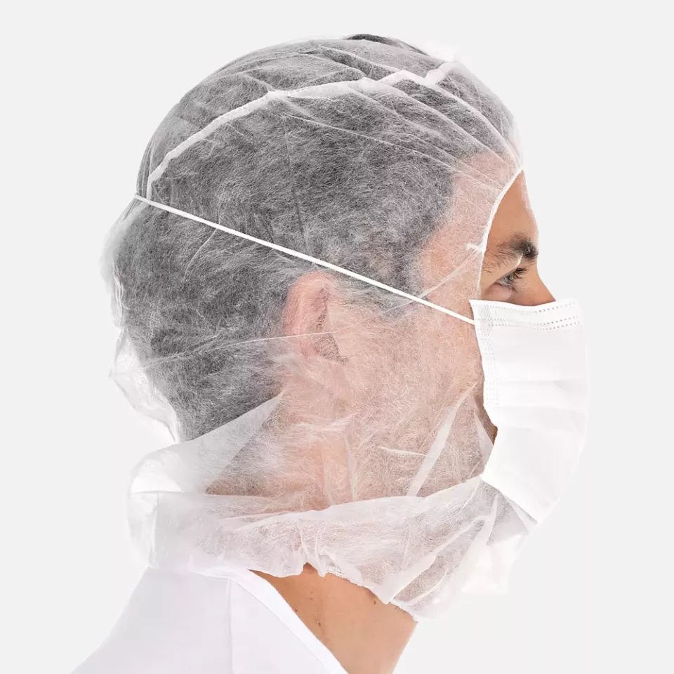 HygoStar 132001, 3-ply PP Astro Caps with Face Mask, White, image 3, gallery thumbnail