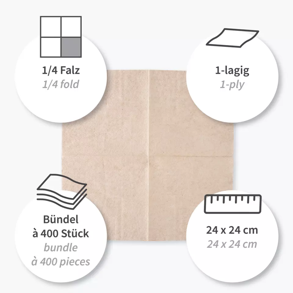 NATUREStar 30546, Nature Recycled Paper Napkins, 1-ply, 1/4-fold, 24 x 33 cm, Natural, FSC®-Recycled, image 2, gallery thumbnail