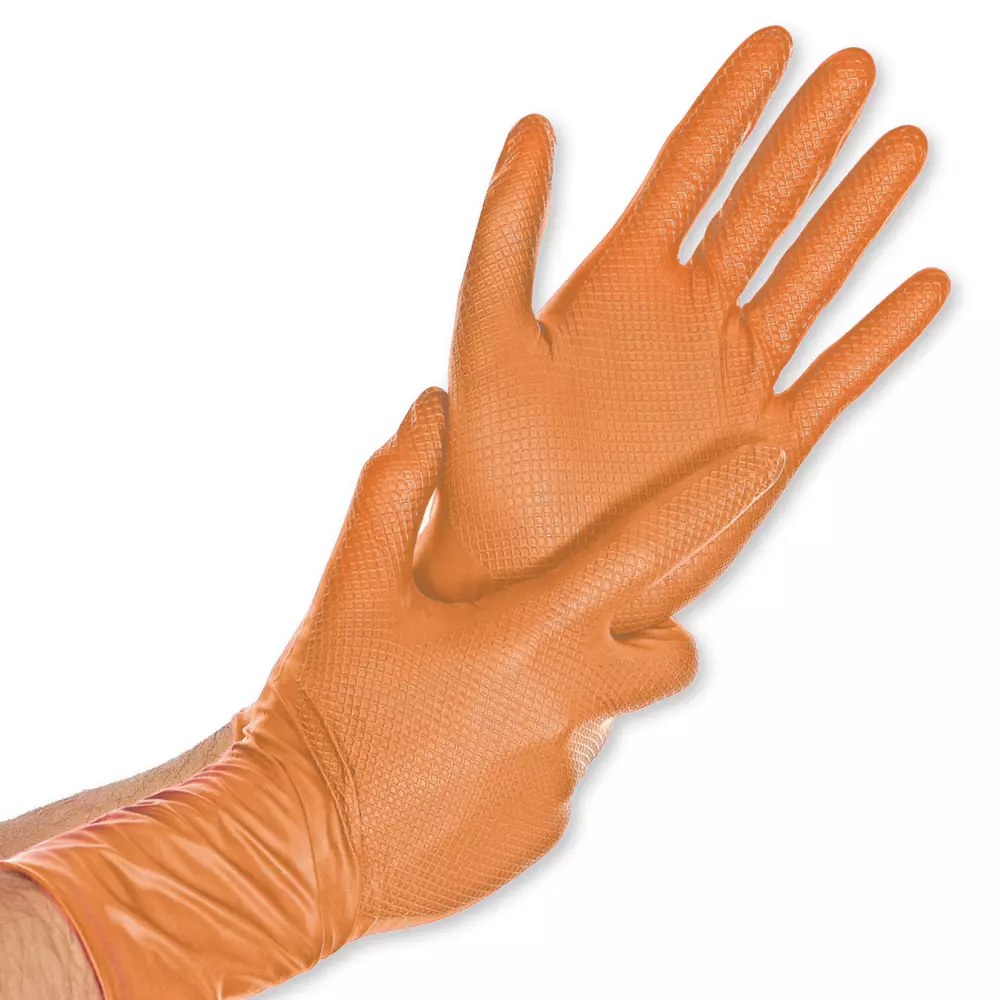 Franz Mensch 270985, Power Grip Long Nitrile Gloves, 12/XXXL, Orange, Powder-free