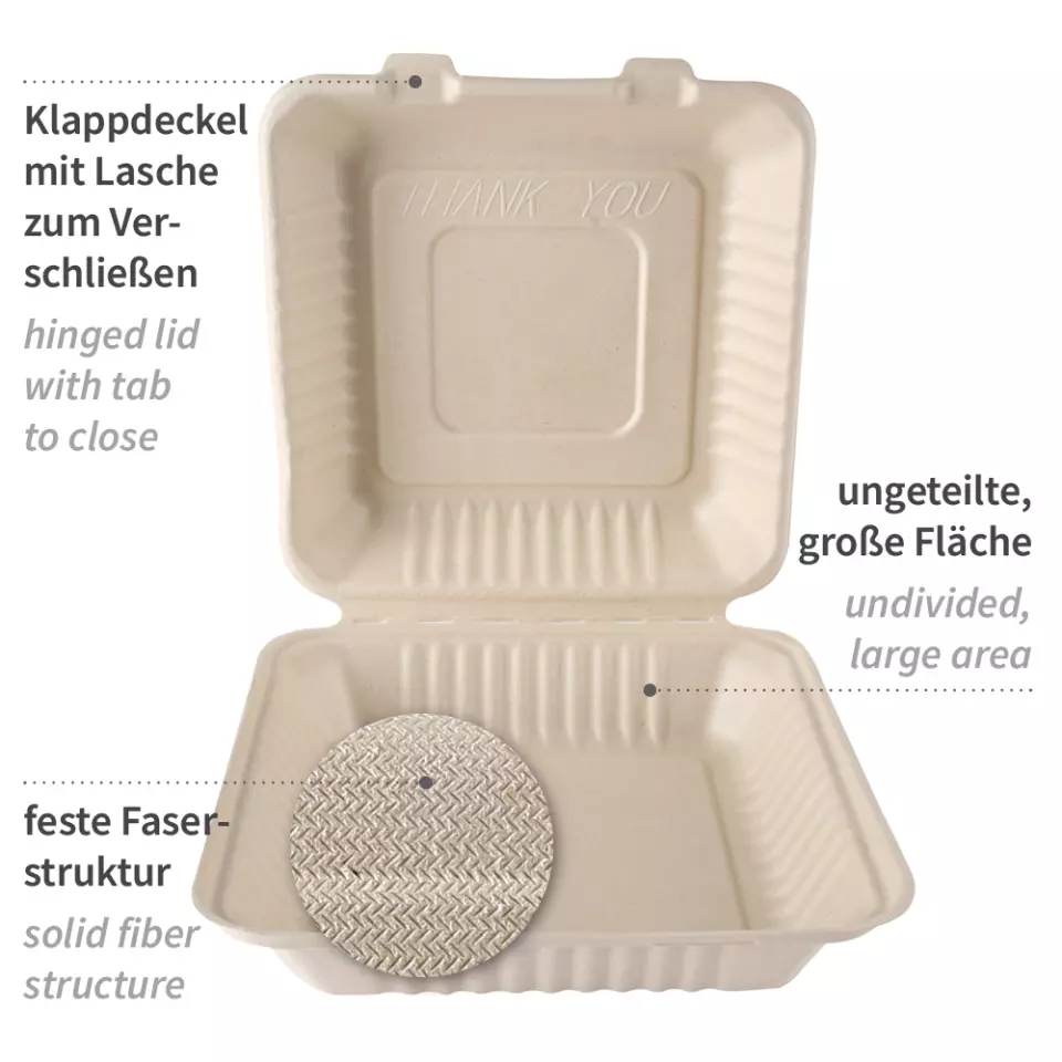 NATUREStar 412245, Organic Bagasse Menu Boxes with Hinged Lid, image 4, gallery thumbnail