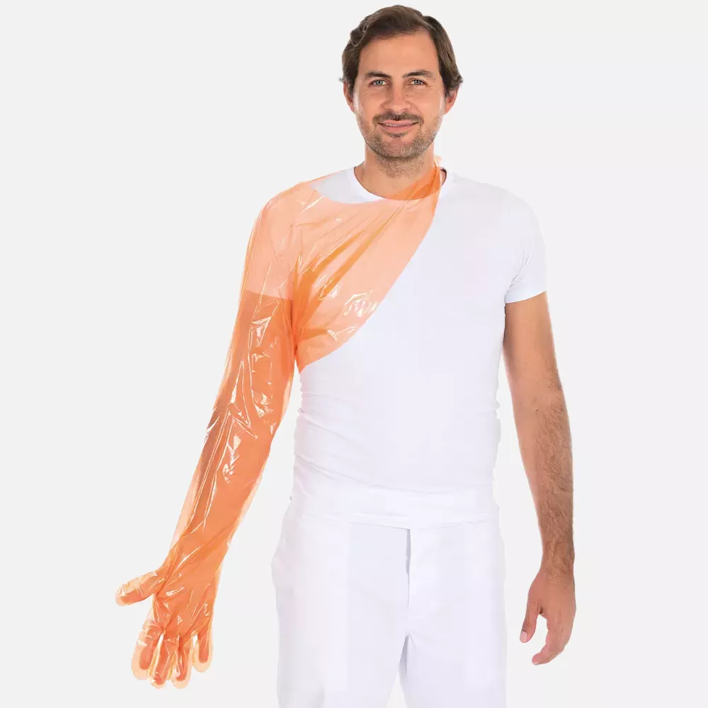 HygoStar 2622, Softline Extra Long LDPE Gloves, Orange, image 3