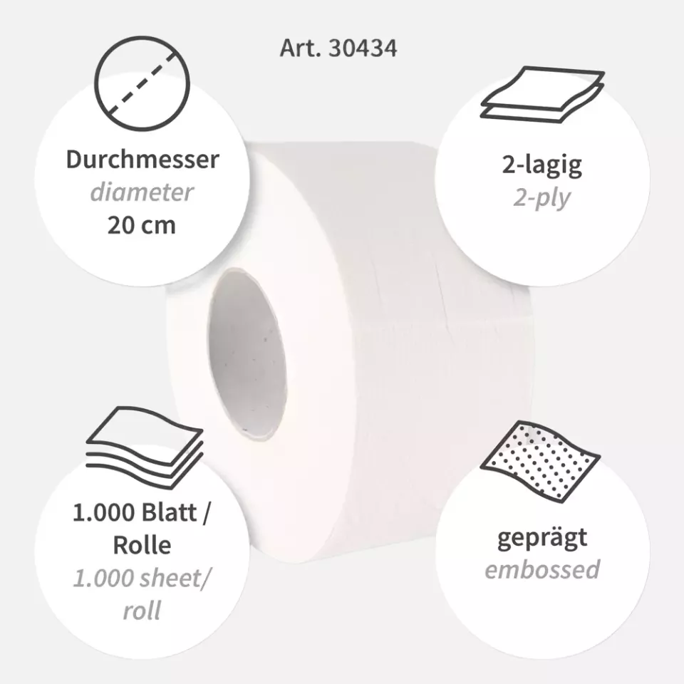 HygoClean 30434, Jumbo 2-Ply Cellulose Toilet Paper, Bright White, image 3, gallery thumbnail