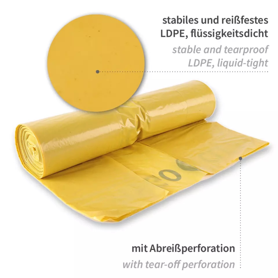 HygoStar 32318, Leichte Müllsäcke, 240 l, Gelb, LDPE, Rolle, image 3, gallery thumbnail