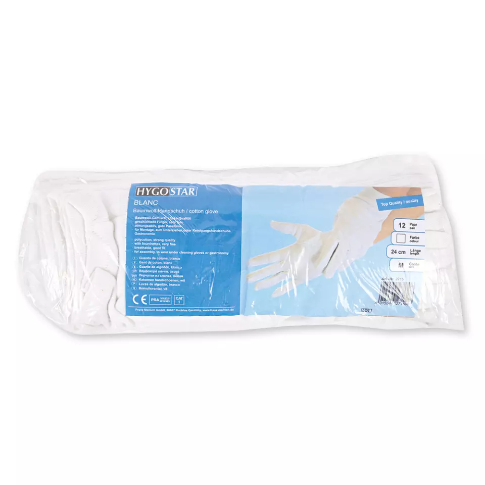 HygoStar 2710, Blanc Cotton Gloves, 11/XXL, White, image 1, gallery thumbnail