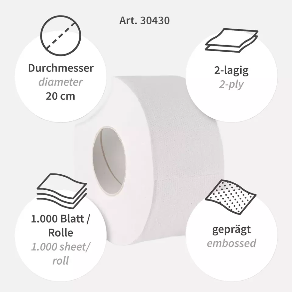 HygoClean 30430, Jumbo 2-Ply Recycled Paper Toilet Paper, White, image 3, gallery thumbnail