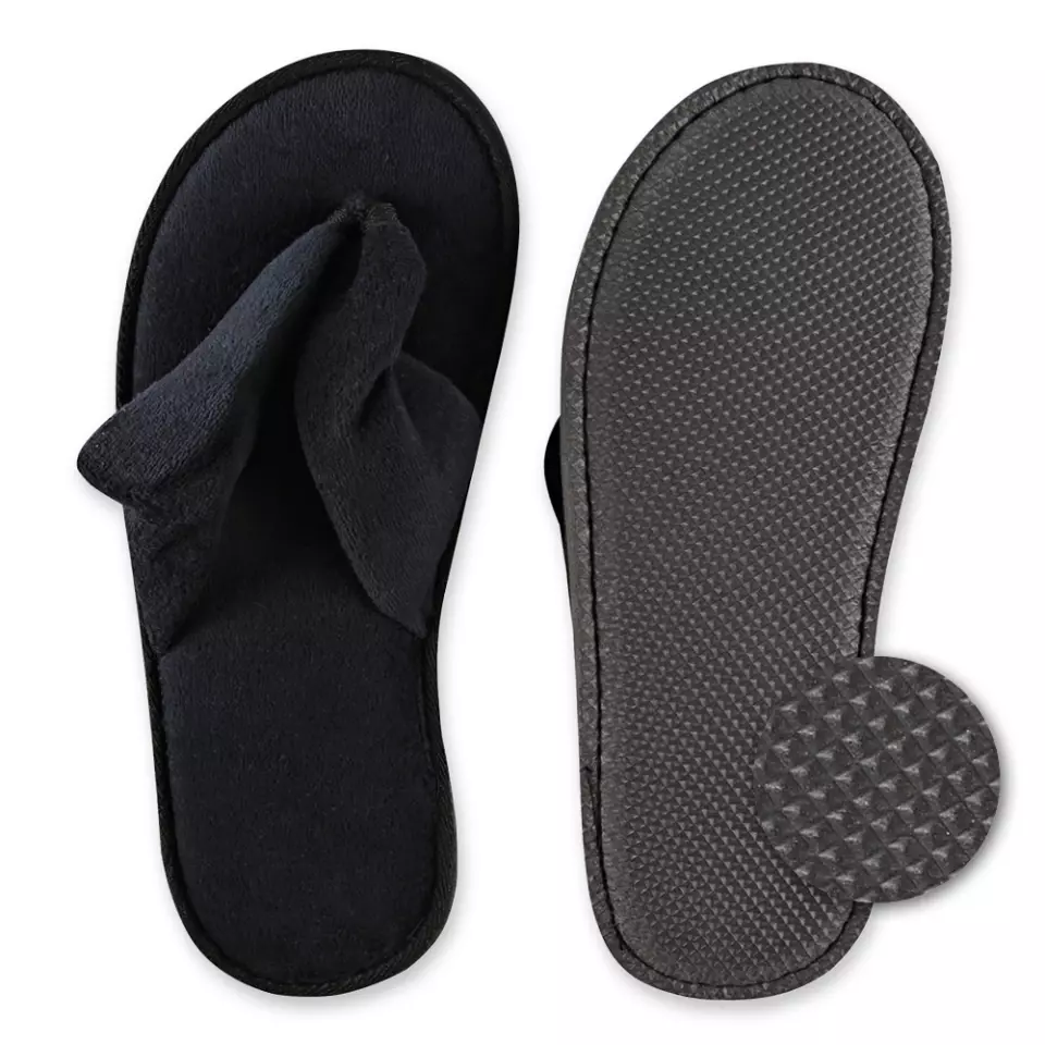 Hygostar 55581, Deluxe Velour Slippers, Black, image 1, gallery thumbnail