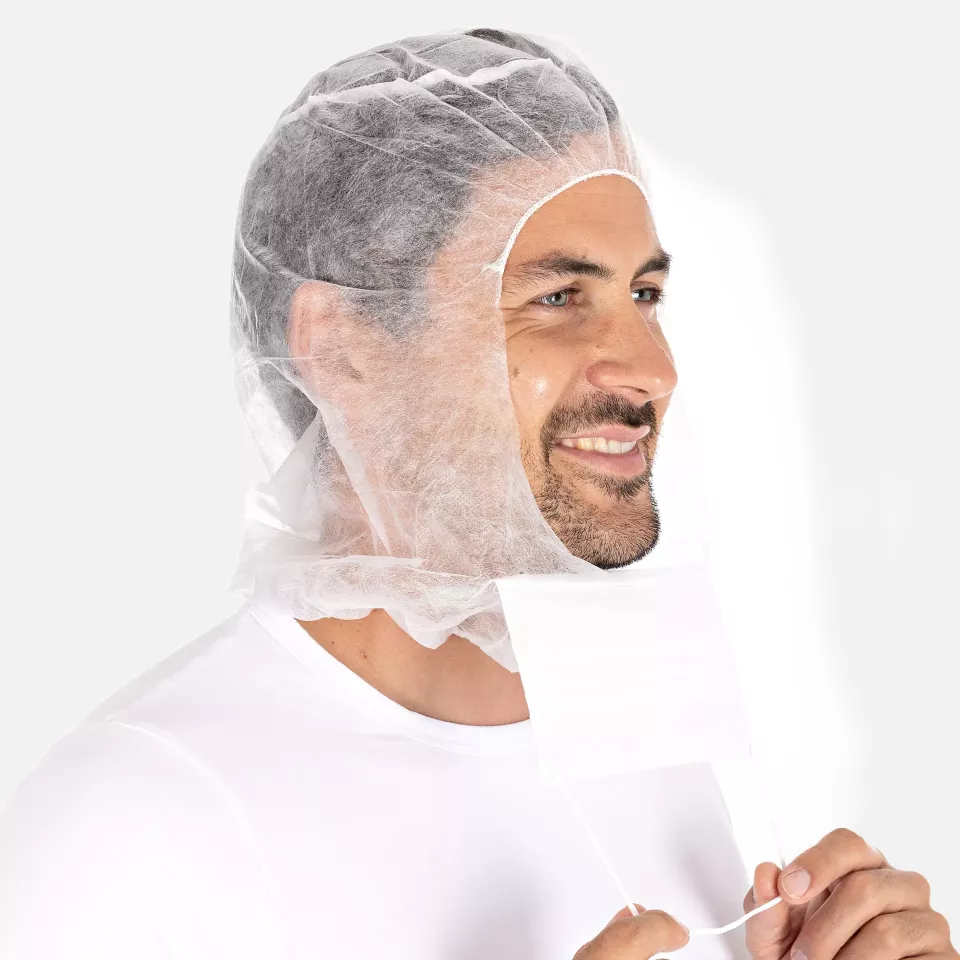 HygoStar 132001, 3-ply PP Astro Caps with Face Mask, White, image 4, gallery thumbnail