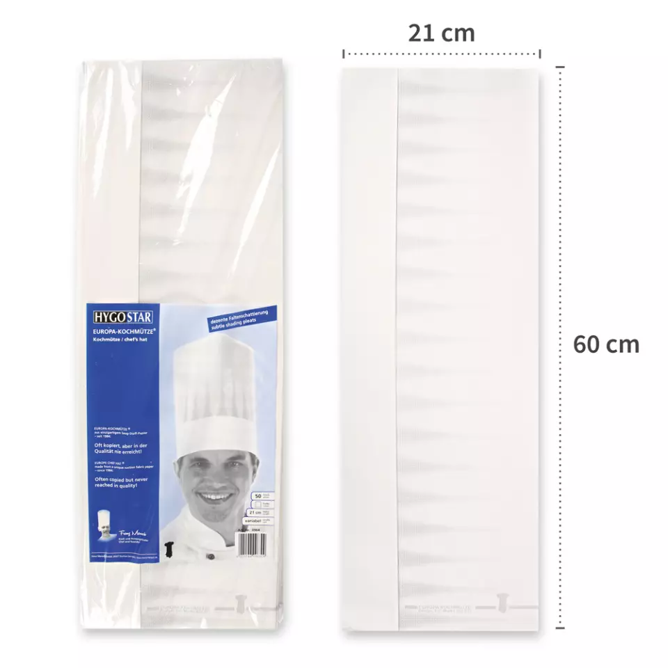 HygoStar 0964, Europa Original Chef's Hat, 22 cm, White, Absorbent Paper, Exposed, image 9, gallery thumbnail
