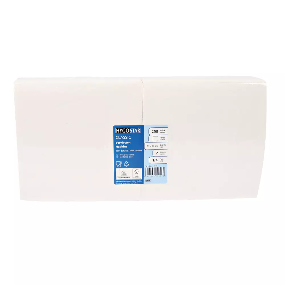 HygoStar 30500, Classic Napkins, 2-ply, 1/4 Fold, White, FSC®-mix, 33 x cm, image 2