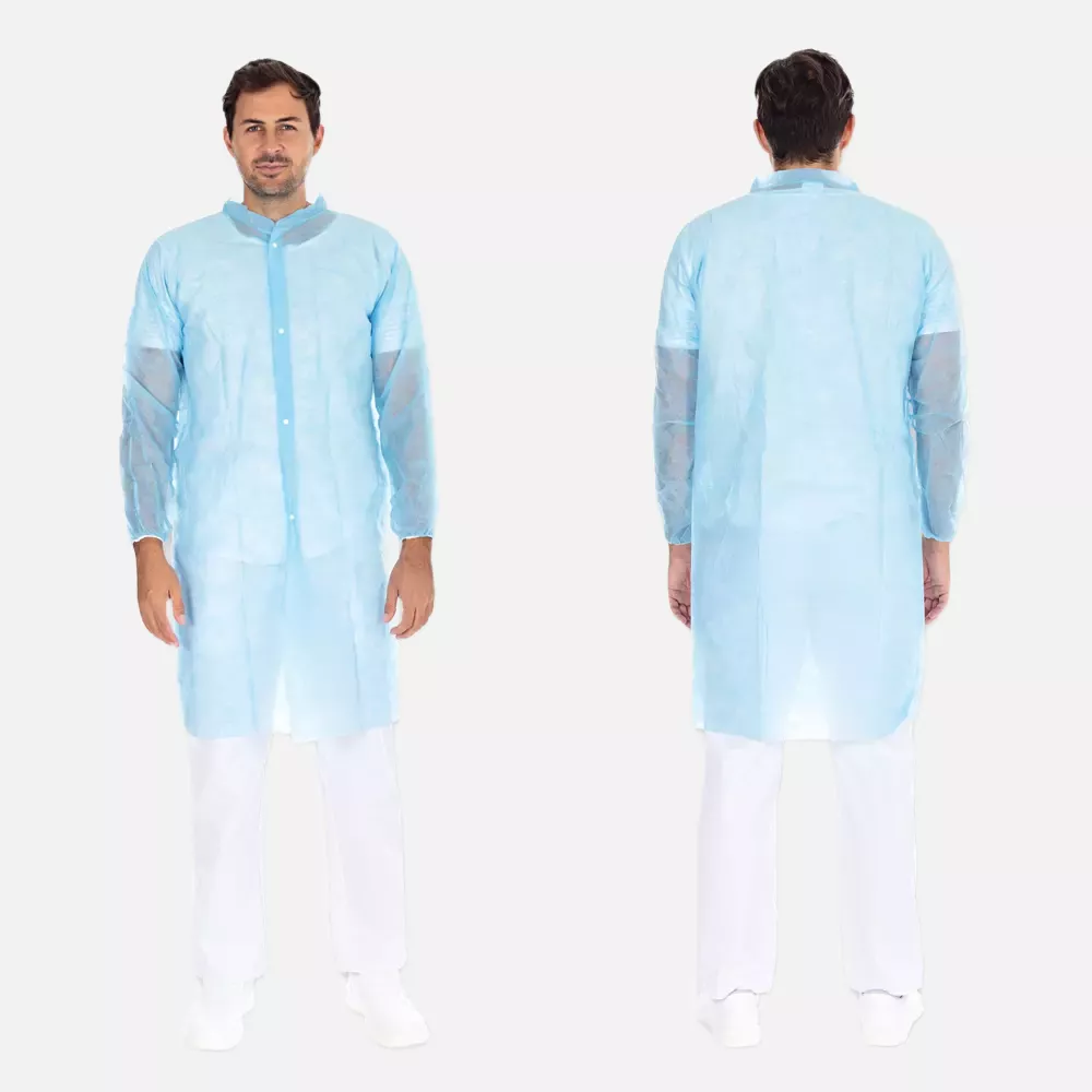 HygoNorm 27426, Leichte PP-Besucherkittel, XXXL, Blau, mit Druckknöpfen, image 5