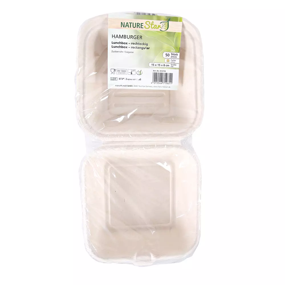 NATUREStar 412155, Organic Hinged Lid Bagasse Hamburger Boxes, 150 x 85 mm, image 4