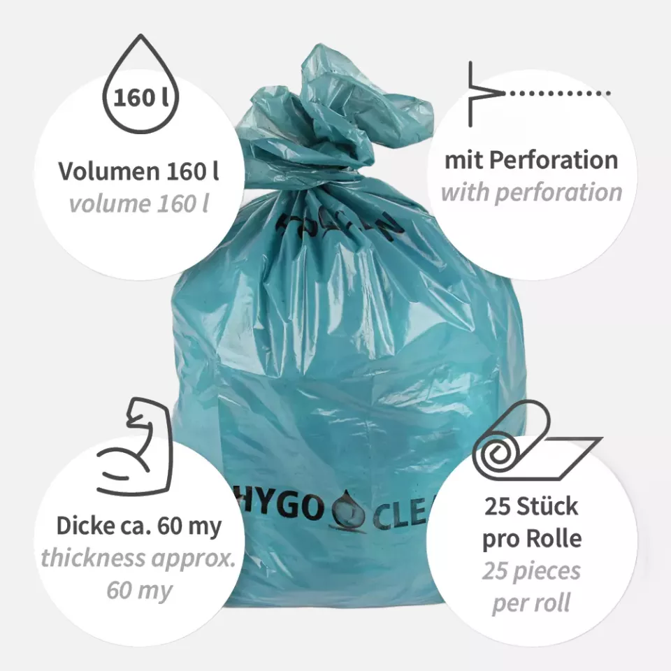 HygoClean 32446, LDPE Waste Bags, 160 l, Blue, Roll, image 3, gallery thumbnail