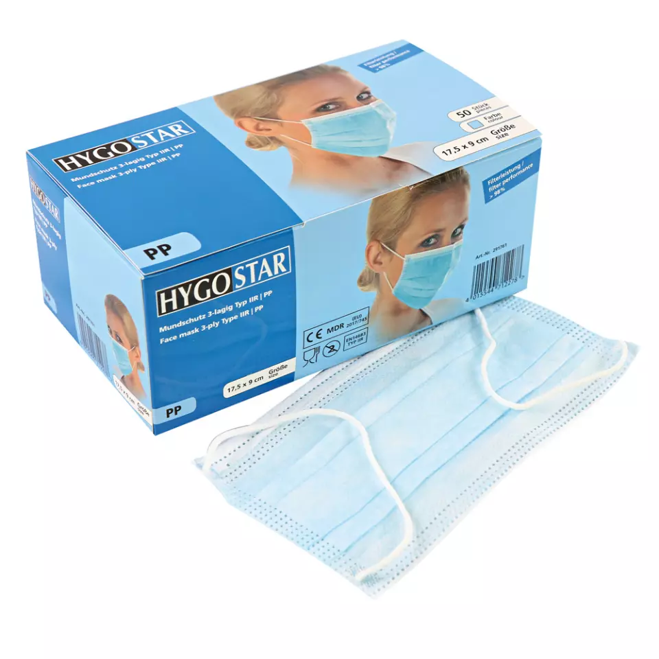 HygoStar 291761, IIR 3-Ply PP Face Masks, Blue, image 5, gallery thumbnail