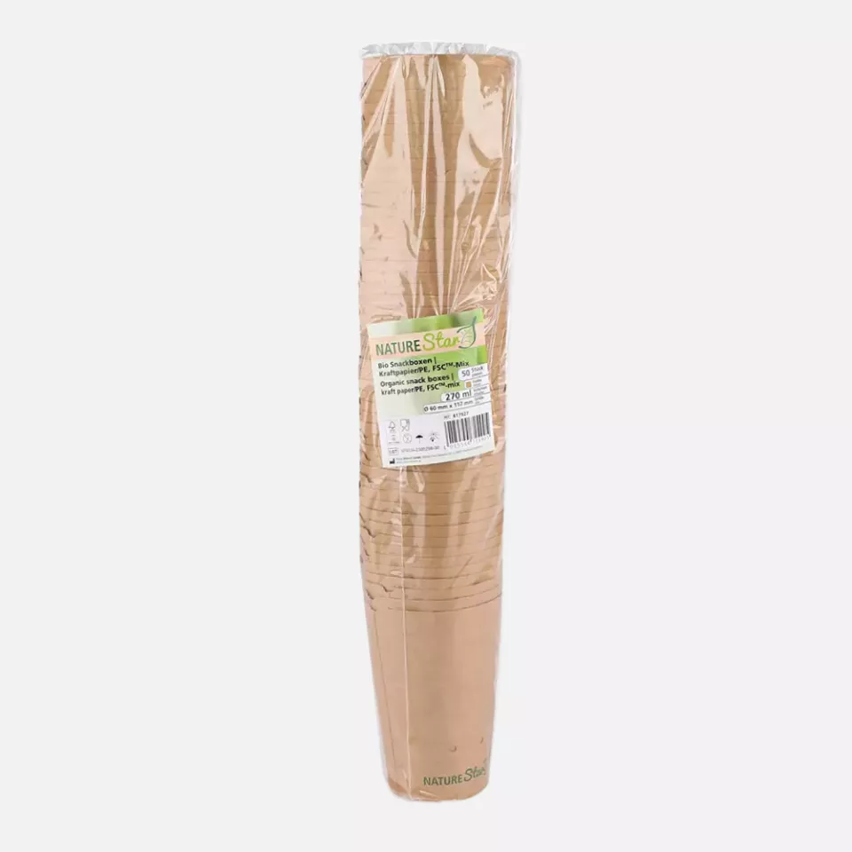 NATUREStar 417927, Organic Kraft Paper/PE Snack Boxes, Ø 60 mm x 117 mm, 270 ml, FSC®-Mix, image 2, gallery thumbnail