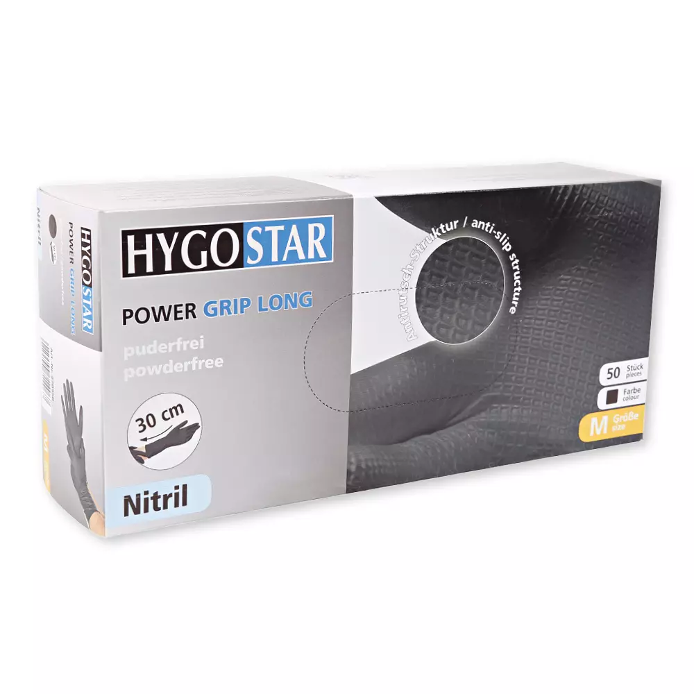 Franz Mensch 270988, Power Grip Long Powder-Free Nitrile Gloves, 12/XXXL, Black, image 2