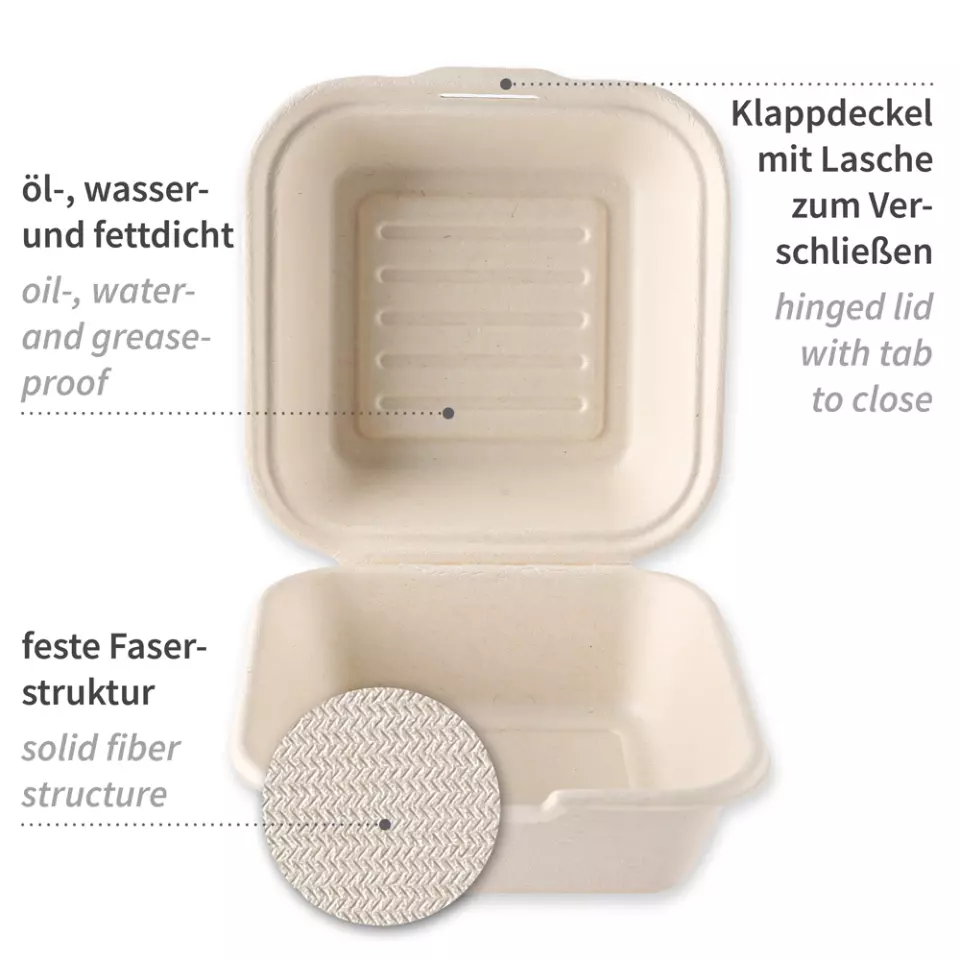 NATUREStar 412155, Organic Hinged Lid Bagasse Hamburger Boxes, 150 x 85 mm, image 5, gallery thumbnail