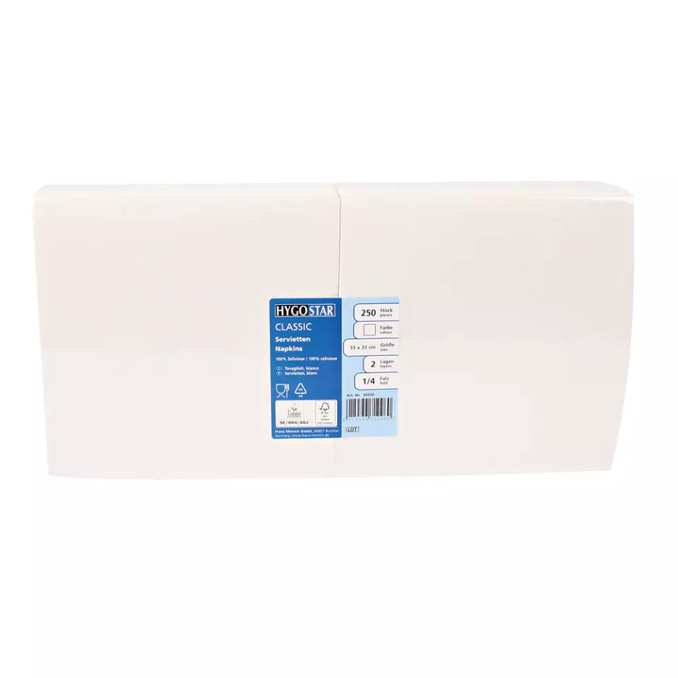HygoStar 30500, Classic Napkins, 2-ply, 1/4 Fold, White, FSC®-mix, 33 x cm, image 2, gallery thumbnail