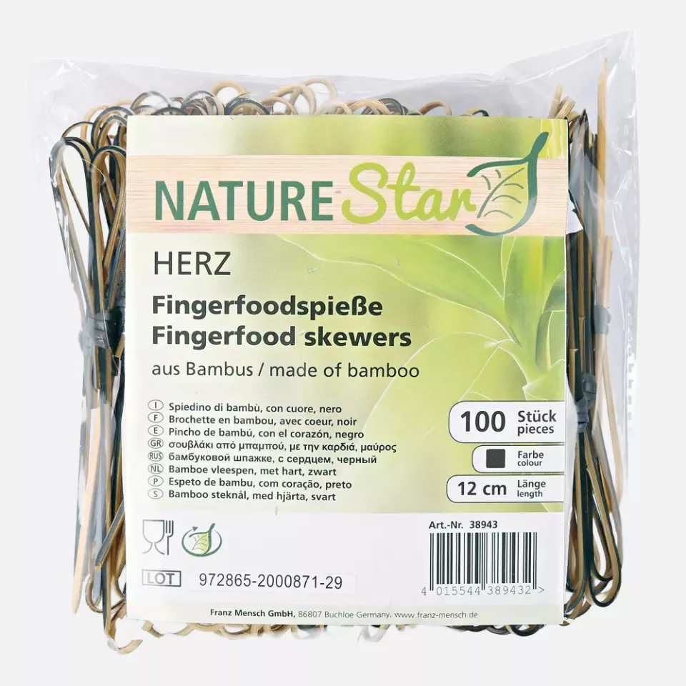 NATUREStar 38942, Organic Bamboo Heart Fingerfood Skewers, 90 mm, Black, image 1, gallery thumbnail
