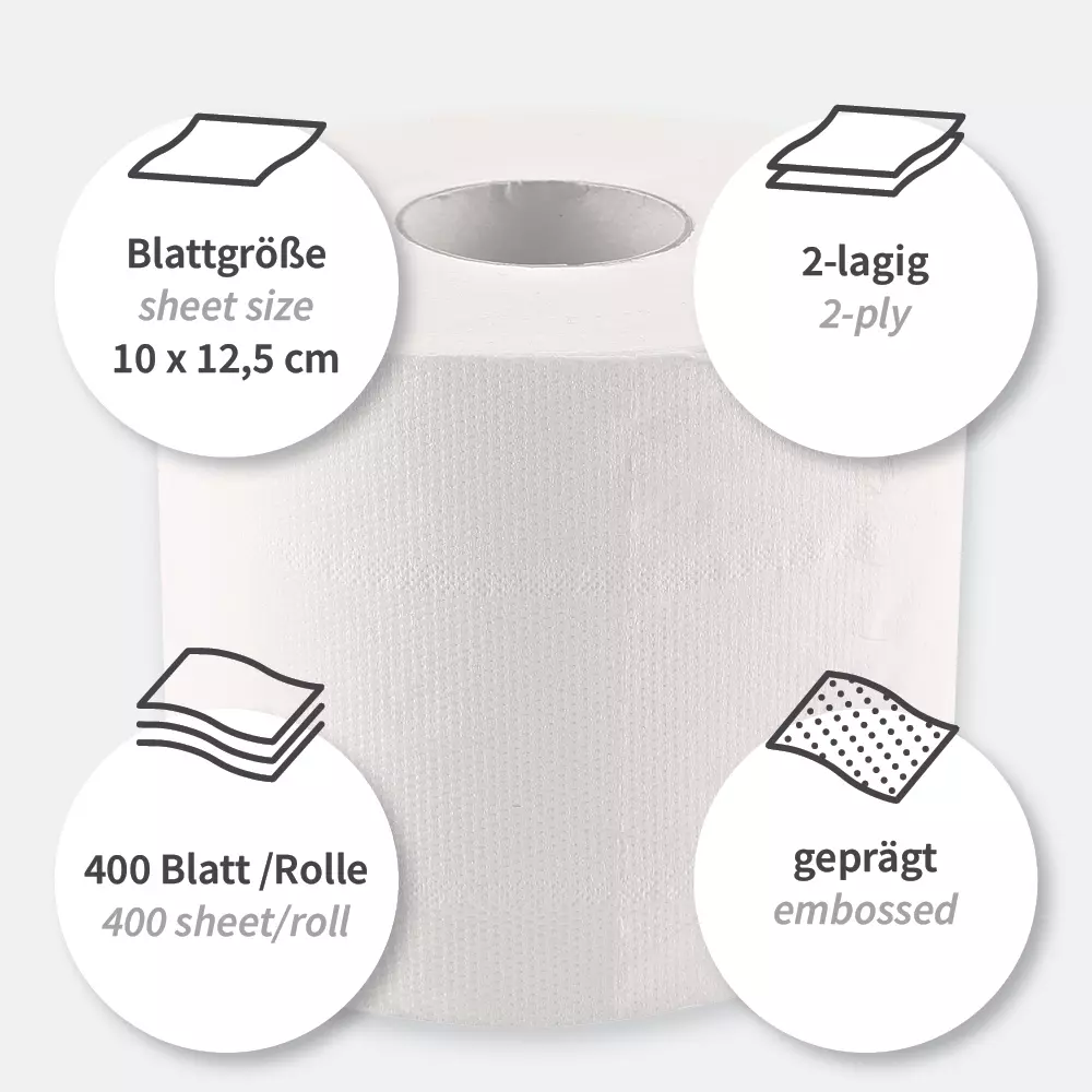 HygoClean 30428, 2-Ply Cellulose Toilet Paper, Small Roll, Bright White, image 2