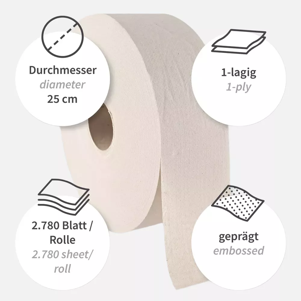 HygoClean 304310, Jumbo 1-Ply Recycled Paper Toilet Paper, Natural, image 3