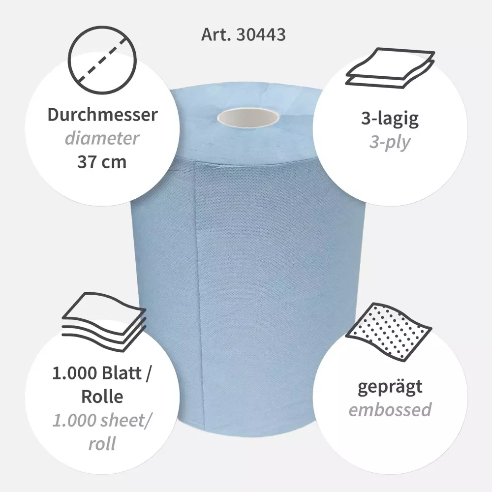 HygoClean 30443, Recycled Paper 3-Ply Cleaning Papers, Blue, image 3