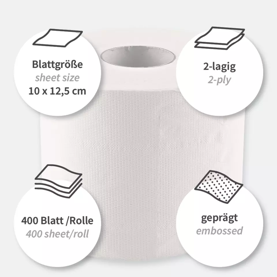 HygoClean 30428, 2-Ply Cellulose Toilet Paper, Small Roll, Bright White, image 2, gallery thumbnail