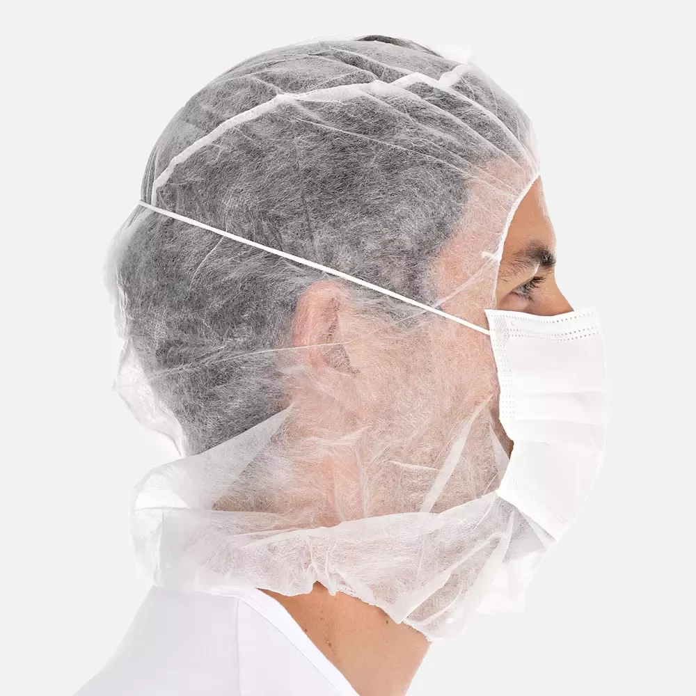 HygoStar 132001, 3-ply PP Astro Caps with Face Mask, White, image 3