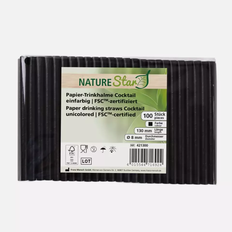 NATUREStar 421300, Cocktail Organic Paper Straws, FSC®-mix, ø 8 mm, 130 mm, Black, image 4, gallery thumbnail