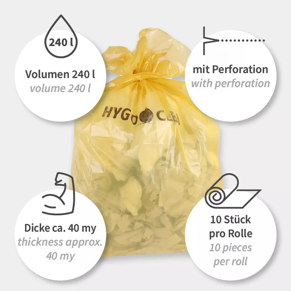 HygoStar 32318, Leichte Müllsäcke, 240 l, Gelb, LDPE, Rolle, image 4