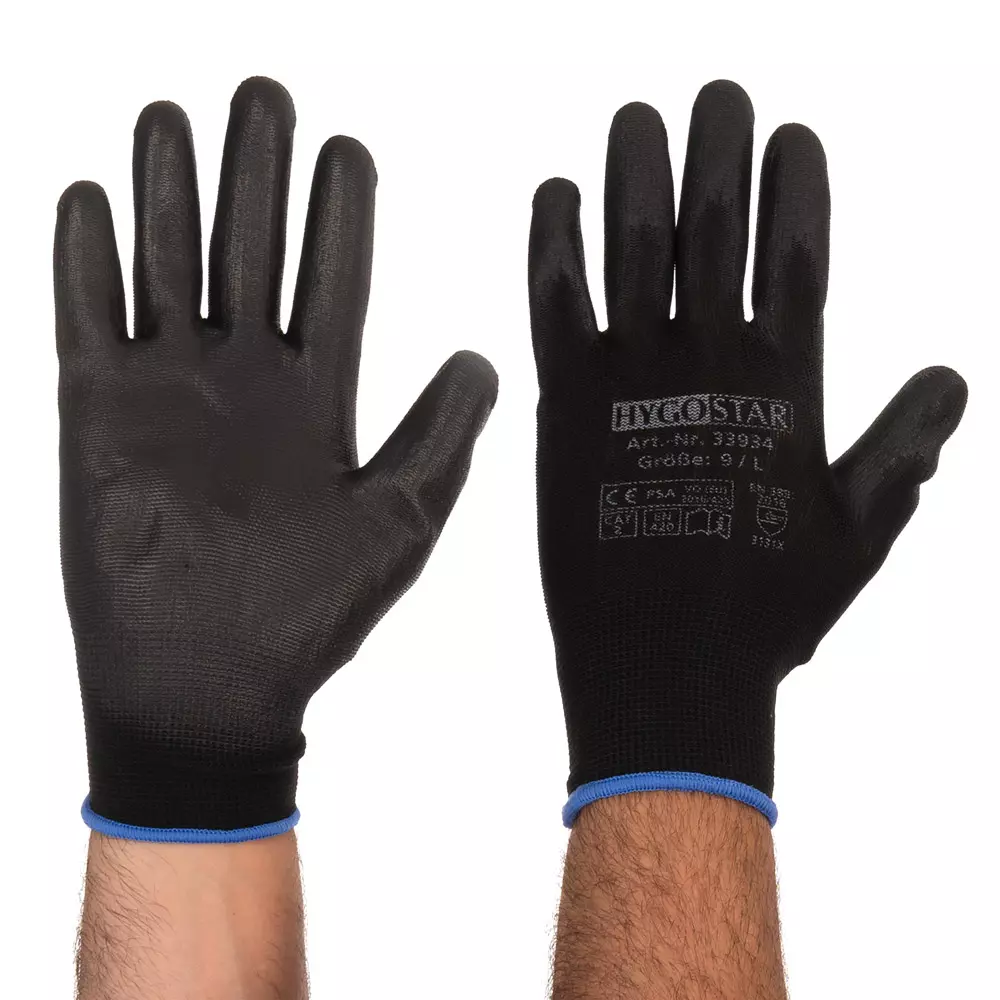 HygoStar 33932, Ace Fine Knit Gloves, PU Coating, Black, image 2