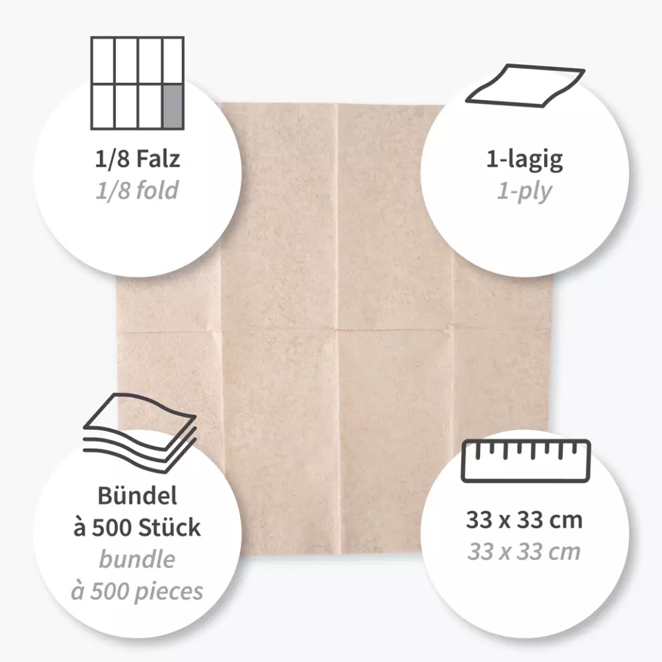 NATUREStar 30545, Nature Recycled Paper Napkins, 1-ply, 1/8-fold, 33 x cm, Natural, FSC®-Recycled, image 2, gallery thumbnail