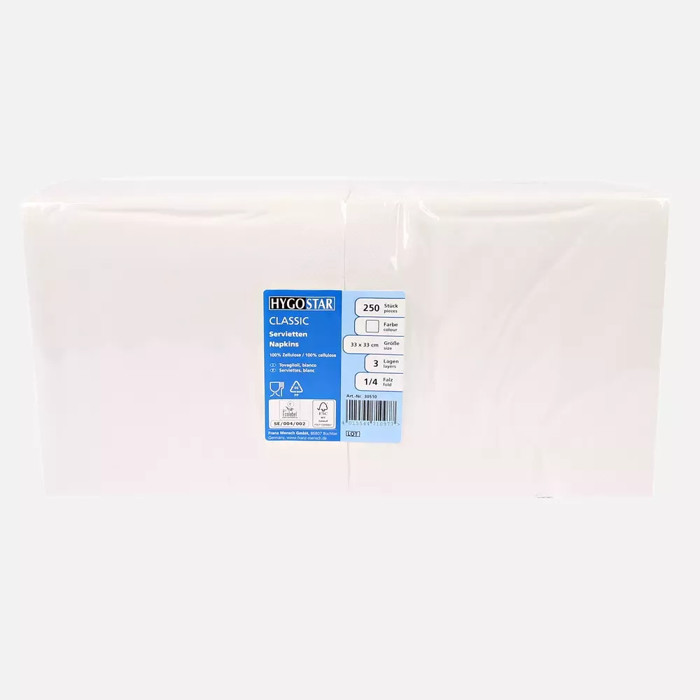 HygoStar 30510, Classic Servietten, 3-lagig, 1/4-Falz, 33 x cm, Weiß, FSC®-Mix, image 2