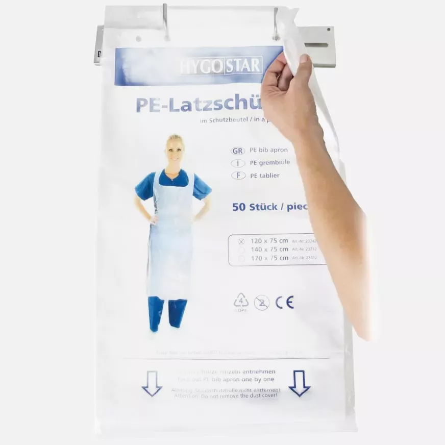 HygoStar 23242, Disposable LDPE Aprons, 120 x 75 cm, White, in Dust Protection Bag, 35 my, image 2