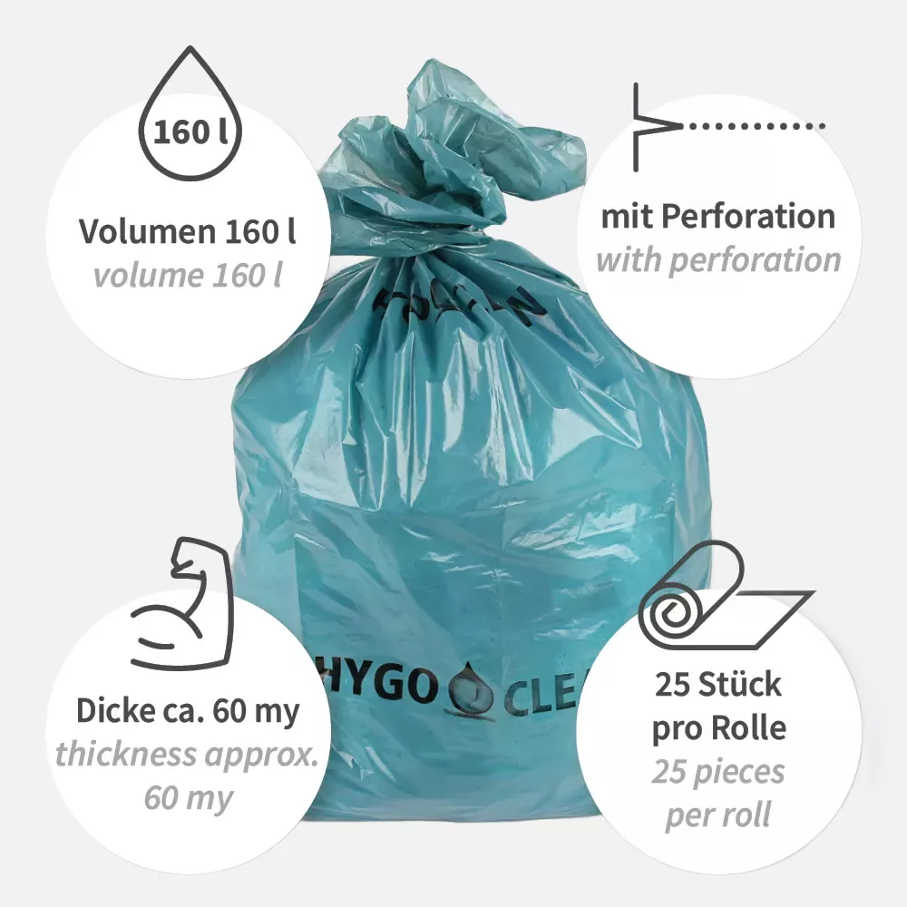 HygoClean 32446, LDPE Waste Bags, 160 l, Blue, Roll, image 3
