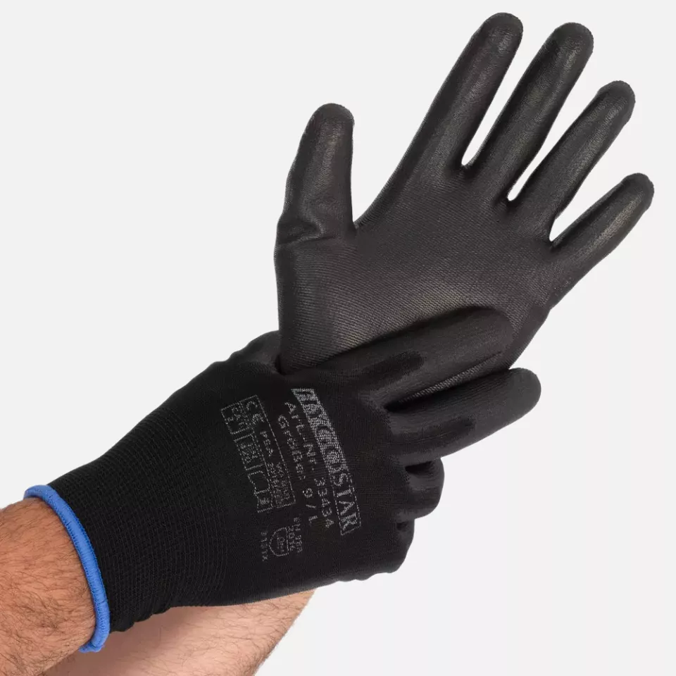 HygoStar 33433, Ace Touch PU Coated Fine Knit Gloves, Black, image 1, gallery thumbnail