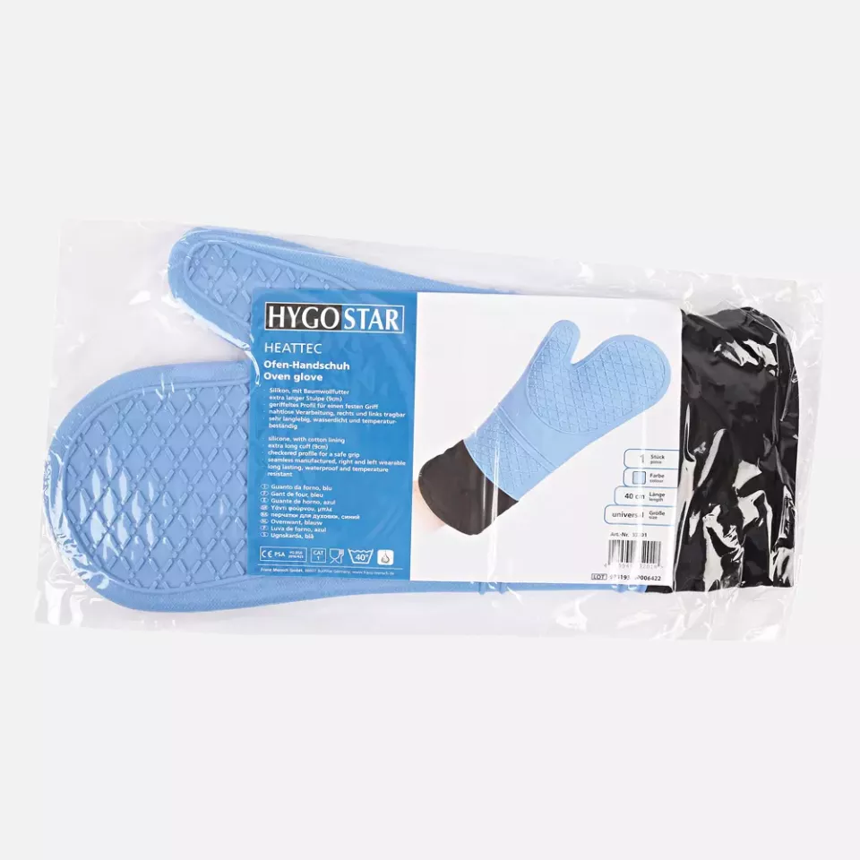 HygoStar 33201, Heattec Silicone Oven Gloves, Cuffed, 40 cm, Light Blue, image 2, gallery thumbnail