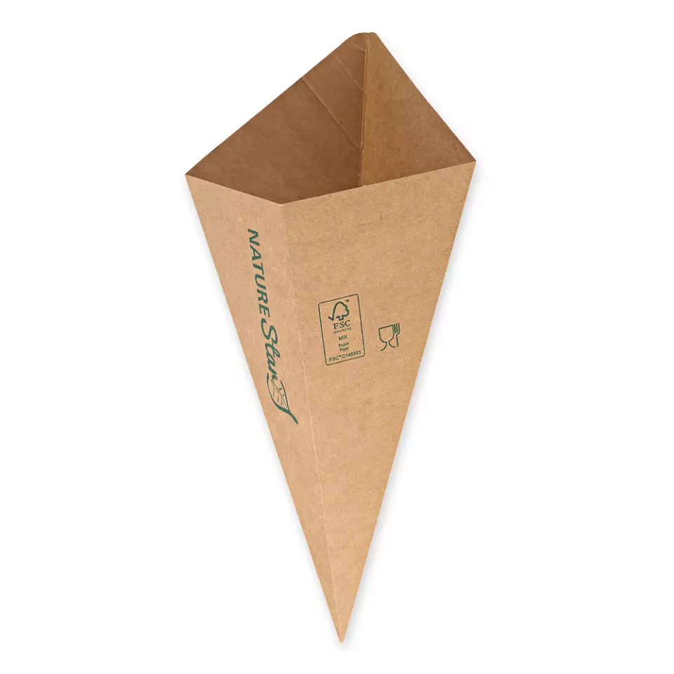 NATUREStar 417728, Conical Organic Kraft Paper/PE Fry Bags, Ø 280 mm x 167 mm, FSC®-mix, image 1, gallery thumbnail