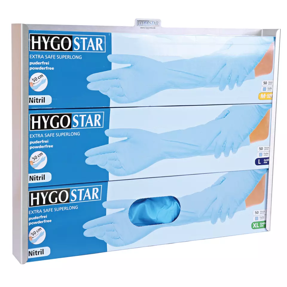 Hygostar 889374, Extra Safe Superlong Glove Dispenser, Stainless Steel, image 2, gallery thumbnail