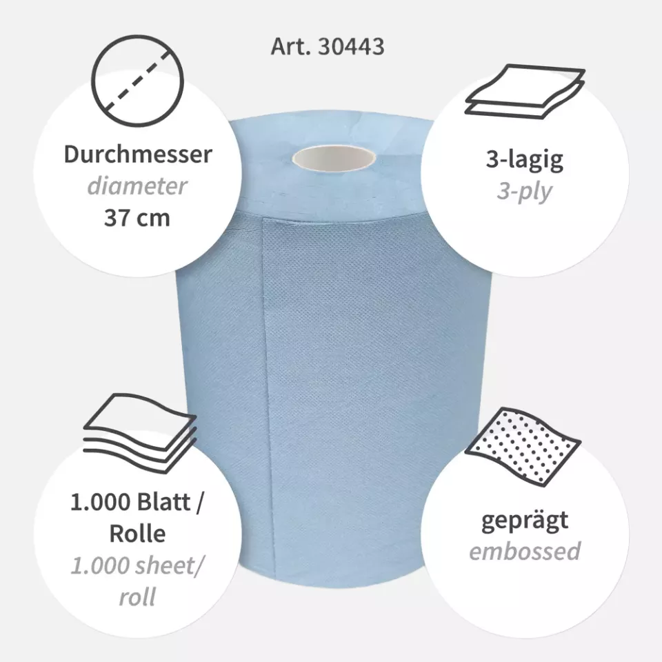 HygoClean 30443, Recycled Paper 3-Ply Cleaning Papers, Blue, image 3, gallery thumbnail