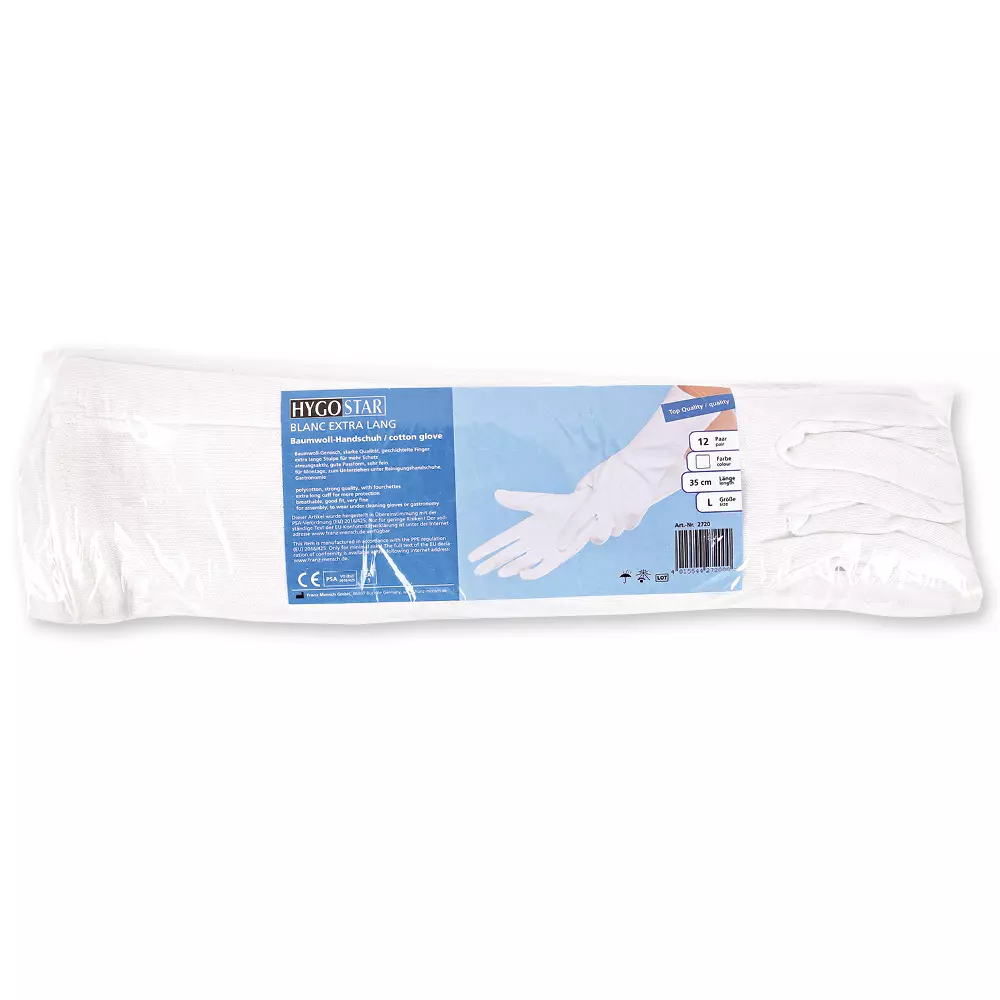 HygoStar 2720, Blanc Extra Long Cotton Gloves, 9/L, White, image 2