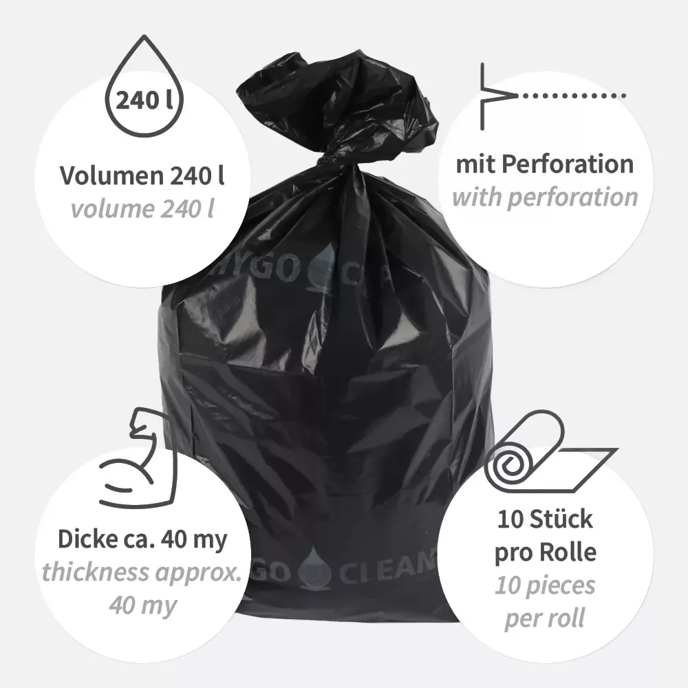 HygoClean 32313, Light LDPE Waste Bags, 240 l, Black, Roll, image 4