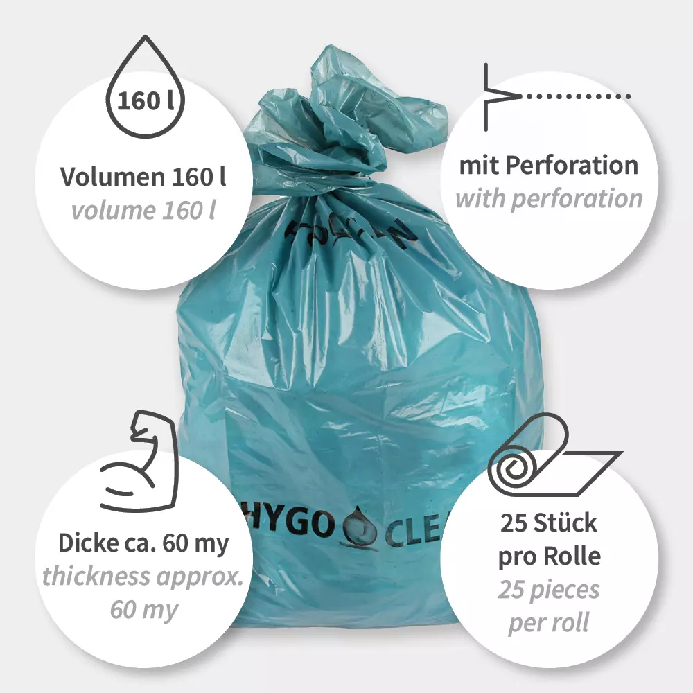 HygoClean 32446, LDPE Waste Bags, 160 l, Blue, Roll, image 3