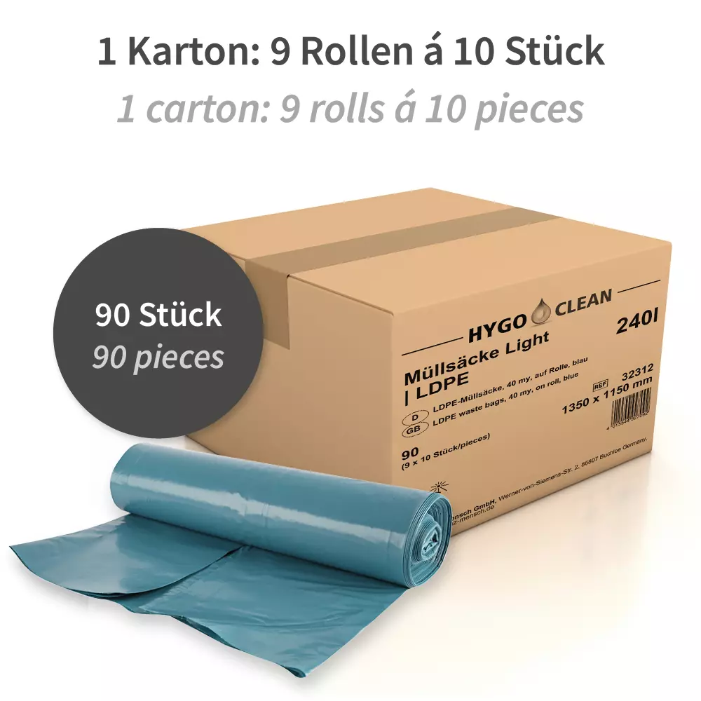 HygoClean 32312, Light LDPE Waste Bags, 240 l, Blue, Roll, image 4