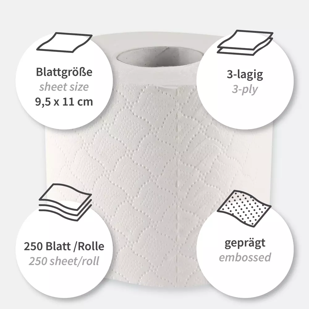 HygoClean 30425, 3-Ply Cellulose Toilet Paper, Small Roll, White, image 3